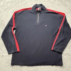 Tommy Hilfiger 1/4 Zip Sweater Mens Size 2XL Vtg 90s Big Flag Label Sweatshirt
